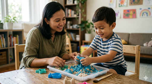 Anak belajar motorik halus dan kemandirian di rumah sebagai persiapan masuk sekolah