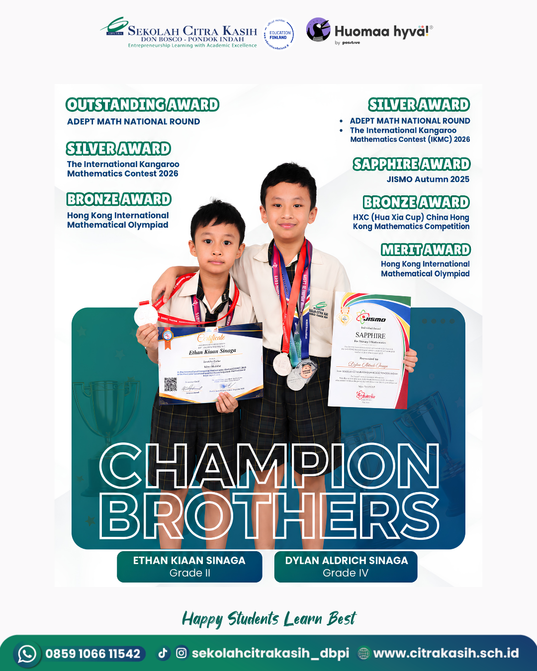 Siswa Sekolah Citra Kasih Don Bosco Pondok Indah meraih prestasi olimpiade matematika internasional